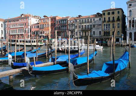 VENICE, ITALY - SEPTEMBER 16, 2009: Gondolas in Canal Grande in Venice, Italy. Venice Old Town is a UNESCO World Heritage Site. Stock Photo