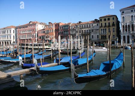 VENICE, ITALY - SEPTEMBER 16, 2009: Gondolas in Canal Grande in Venice, Italy. Venice Old Town is a UNESCO World Heritage Site. Stock Photo