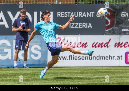 Zell Am See, Austria. 17th July, 2023. Soccer: 2nd Bundesliga, Hertha BSC training camp, Hertha's Fabian Reese plays the ball with his foot. Credit: Tim Rehbein/dpa/Alamy Live News Stock Photo