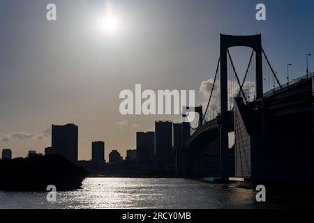 Late afternoon view of the sun beginning to set behind the Japanese Capital, Tokyo Stock Photo