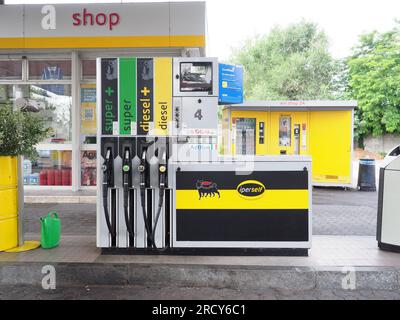 Cremona, Italy - July 3 20223 Self service modern fuel pump at Eni Agip ...