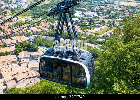 The Cable car that connects the historic center of the City of San Marino to Borgo Maggiore, Republic of San Marino, Europe Stock Photo