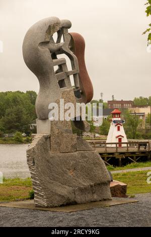 small fake lighthouse on pier in St. Stephen New Brunswick Canada Stock Photo