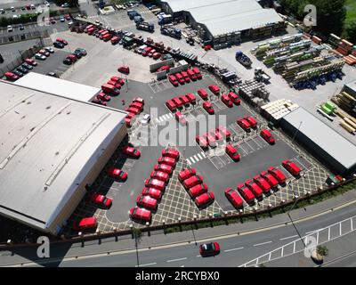 Royal Mail sorting office and delivery vans at Hereford Herefordshire UK aerial view in July 2023 Stock Photo