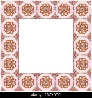 Frame composition of typical maroccan wall decorations with colored ceramic tiles called azulejos with a geometric design. Stock Photo