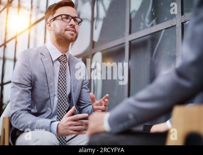 Man having a business meeting, recruitment or agreement. Stock Photo