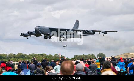 The massive Boeing B52 Stratofortress takes off at Fairford during the RIAT 2023 airshow Stock Photo
