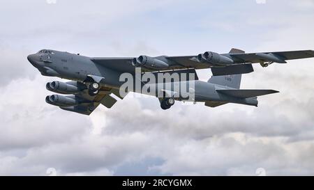 The massive Boeing B52 Stratofortress takes off at Fairford during the RIAT 2023 airshow Stock Photo