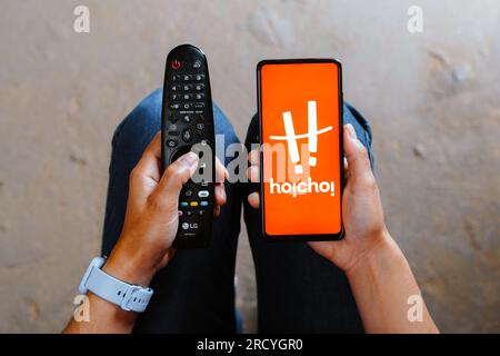 Brazil. 17th July, 2023. In this photo illustration, the Hoichoi logo seen displayed on a smartphone. Credit: SOPA Images Limited/Alamy Live News Stock Photo