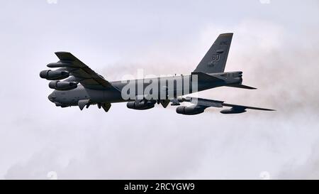 The massive Boeing B52 Stratofortress takes off at Fairford during the RIAT 2023 airshow Stock Photo