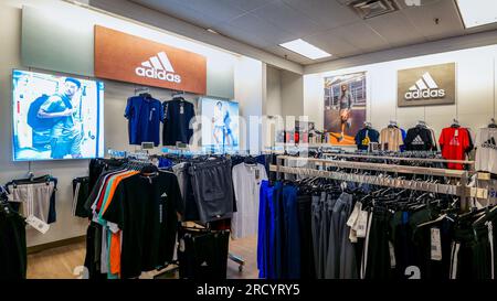 New Hartford, New York - July 9, 2023: Close-up View of Adidas Department inside Kohl's Mall. Stock Photo