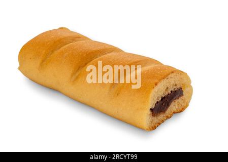 Sponge cake snack filled with chocolate isolated on white with clipping path included Stock Photo