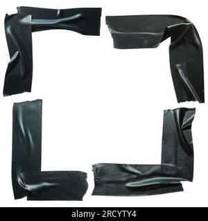 L-shaped black electrical tape for sticking on the edge of paper. Black stickers on white background with clipping path. Stock Photo