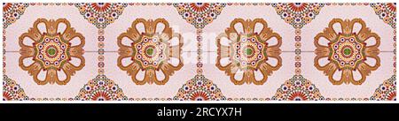Composition of typical maroccan wall decorations with colored ceramic tiles called azulejos with a geometric design - It's a seamless texture,  useful Stock Photo