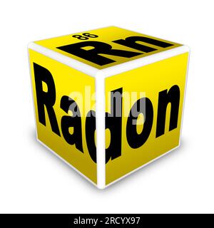 Radon gas periodic table concept illustration in cube shape isolated on white. Stock Photo