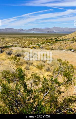 Ivanpah Solar Power Facility on I 15 in the Mojave desert. Near Nipton California Stock Photo