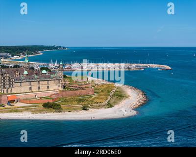 Aerial view of Kronborg castle with ramparts, ravelin guarding the entrance to the Baltic Sea Stock Photo