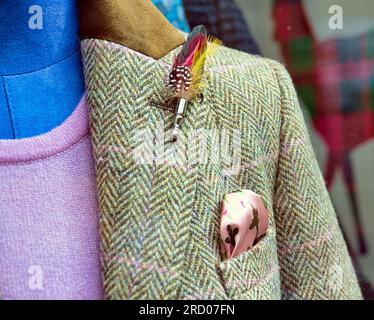 Harris Tweed products in shop window Stock Photo