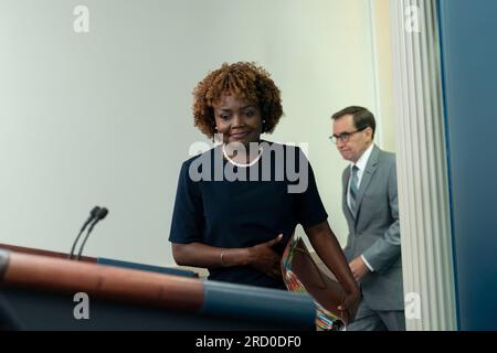 Washington, United States Of America. 17th July, 2023. White House Press Secretary Karine Jean-Pierre arrives for the daily briefing at the White House in Washington, DC, July 17, 2023. Credit: Chris Kleponis/Pool/Sipa USA Credit: Sipa USA/Alamy Live News Stock Photo