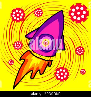 flying rocket and Covid 19, Coronavirus on a yellow background. Weakening quarantine. Windy illustration, square Stock Photo