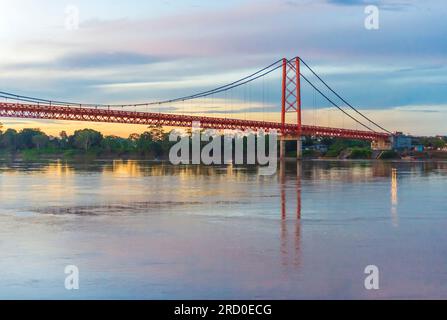 The Continental Bridge in Peru over the Madre de Dios River. Stock Photo