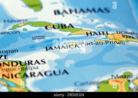 world map of cuba and focus in all border with miami, bahamas