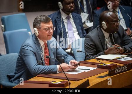 New York, USA. 17th July, 2023. Dmytro Kuleba, Minister of Foreign Affairs of Ukraine, attends the UN Security Council meeting on Ukraine. Credit: Michael Kappeler/dpa/Alamy Live News Stock Photo