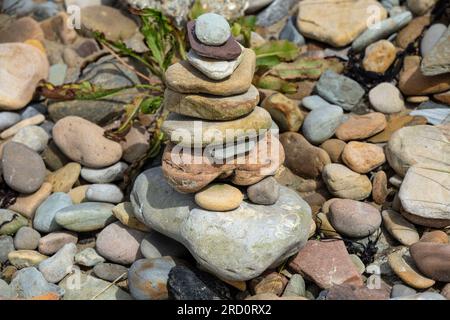 Dunnet Bay, Caithness, Scotland, July 6th 2023, a column of stones on the beach Stock Photo