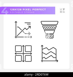 Media charts linear icons set. Infographics, Analytics, Reports ...