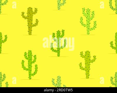 Cactus seamless pattern. Desert cactus Carnegiea. Green cacti with thorns. Large mexican empty cacti. Design for banners and posters. Vector illustrat Stock Vector