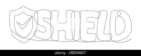 Shield One line drawing isolated on white background Stock Vector