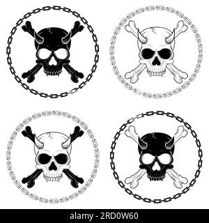 Vector design of demonic skull with bones surrounded by chains Stock Vector