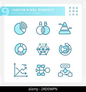 Chart and diagram light blue icons Stock Vector