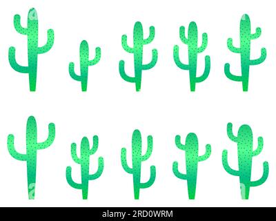 Gradient cactus icons set on white background. Desert cactus Carnegiea. Cactuses with dots in a modern style. Large mexican empty cacti. Design for ba Stock Vector