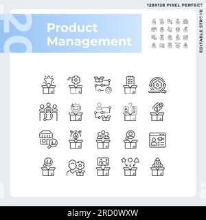 Editable pixel perfect black product management icons set Stock Vector