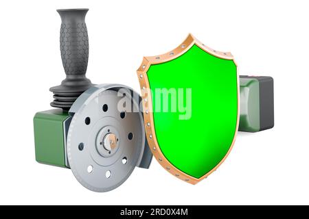 Angle grinder with shield. 3D rendering isolated on white background Stock Photo
