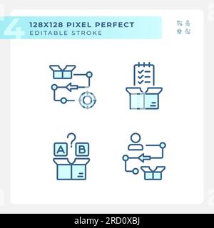 Editable pixel perfect blue product management icons Stock Vector