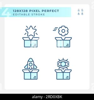 Editable blue product management icons set Stock Vector