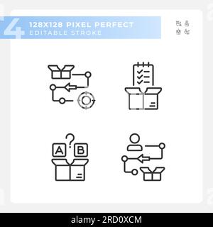 Editable pixel perfect black product management icons Stock Vector