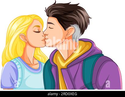 Interracial couple cartoon kissing illustration Stock Vector Image ...