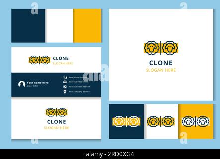 Clone logo design with editable slogan. Branding book and business card template. Stock Vector