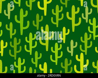 Cactus seamless pattern. Desert cactus Carnegiea. Green cactuses with dots in a modern style. Large mexican empty cacti. Design for banners and poster Stock Vector