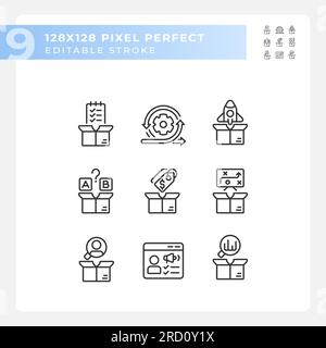 Editable pixel perfect black product management icons Stock Vector