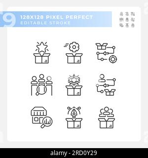 Set of editable pixel perfect black product management icons Stock Vector