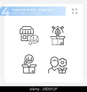 Pixel perfect black product management icons set Stock Vector