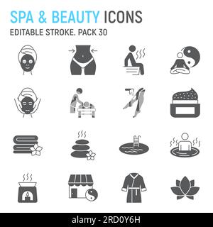 SPA and beauty glyph icon set, health collection, beauty procedures vector graphics, logo illustrations, relaxing treatments vector icons, spa signs, solid pictograms Stock Vector