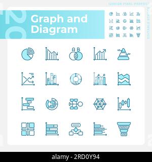 Graph and diagram light blue icons Stock Vector