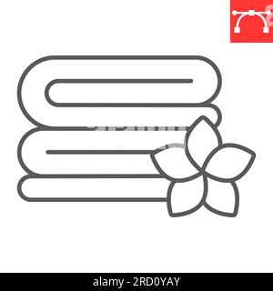 Spa towels line icon, hotel and beauty salon, clean bedding sheets vector icon, vector graphics, editable stroke outline sign, eps 10. Stock Vector