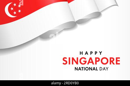 Happy Singapore National Day with 3d waving flag. Patriotic Singaporian flag and text. Vector illustration Stock Vector