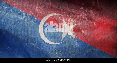 Top view of retro flag Johor Bahru, Johor Malaysia with grunge texture. Malaysian travel and patriot concept. no flagpole. Plane layout, design. Flag Stock Photo